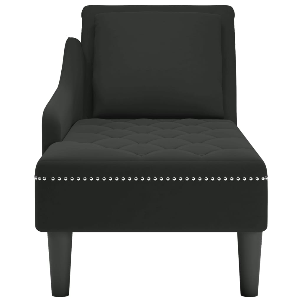 Chaise lounge c/ almofada/apoio de braços direito veludo preto - Image 4