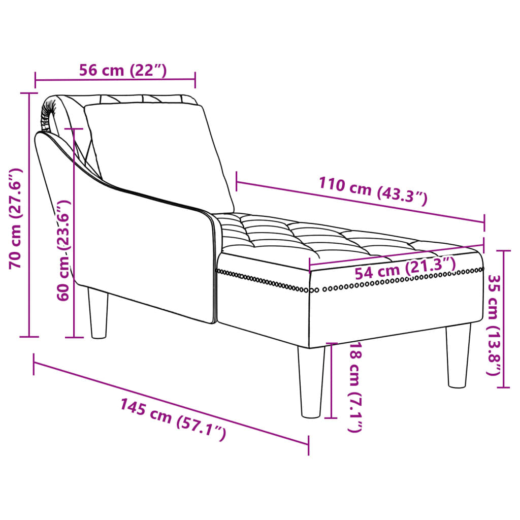Chaise lounge c/ almofada/apoio de braços direito veludo preto - Image 9