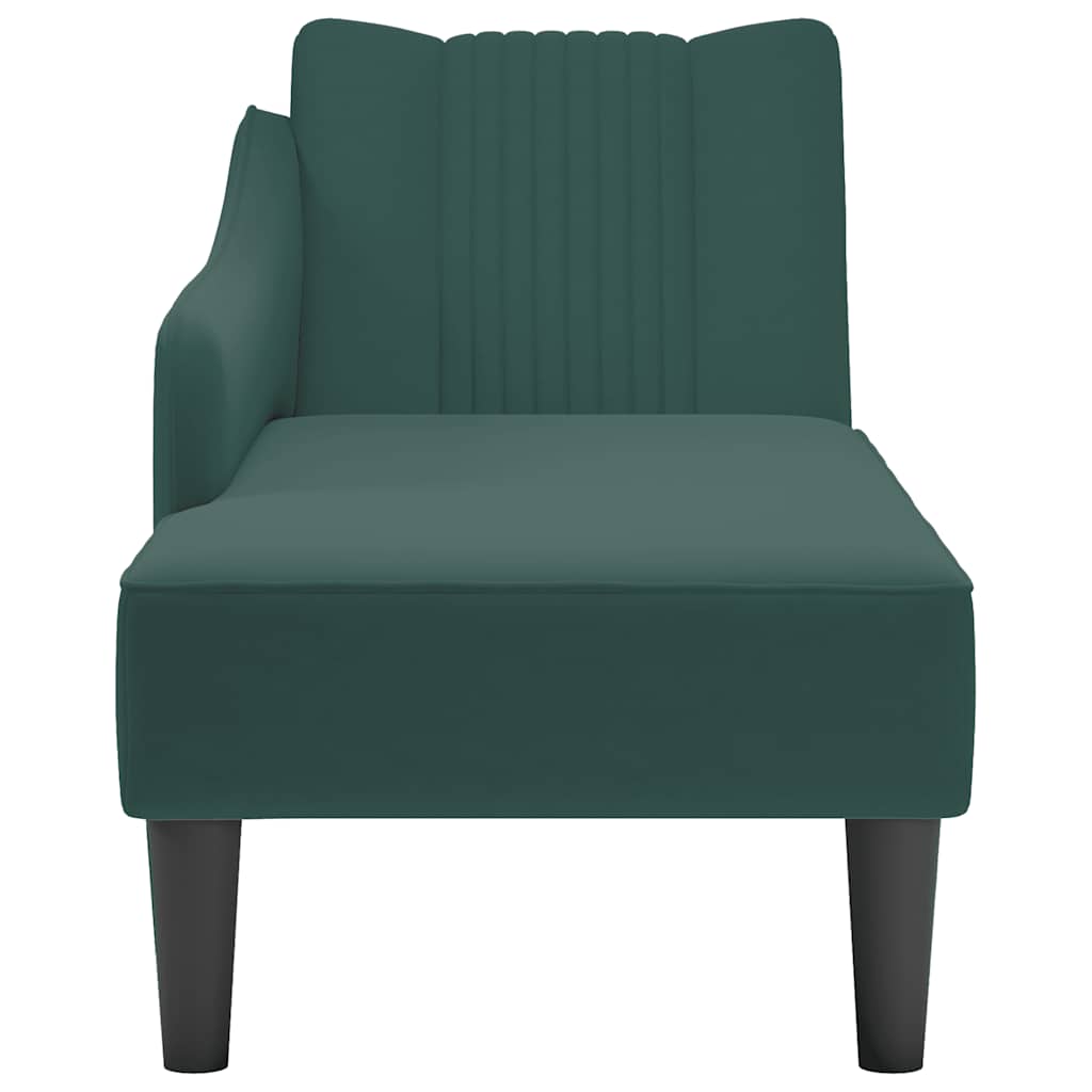 Chaise-longue com apoio de braço direito veludo verde escuro - Image 4