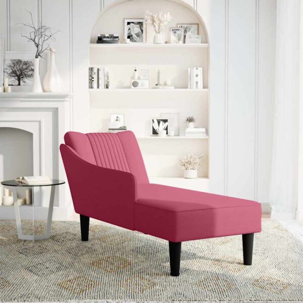 Chaise-longue com apoio de braço direito vinho tinto veludo - Image 2