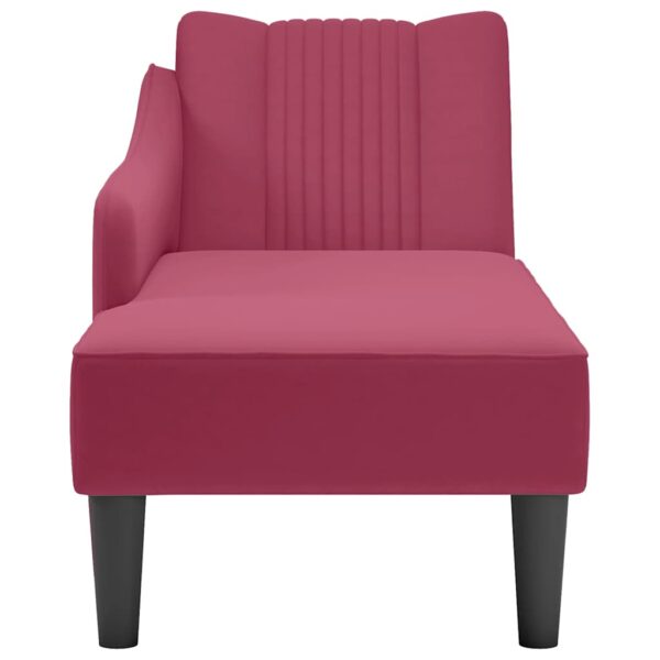 Chaise-longue com apoio de braço direito vinho tinto veludo - Image 4