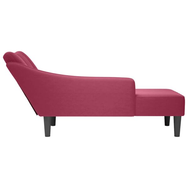 Chaise-longue com apoio de braço direito vinho tinto veludo - Image 5