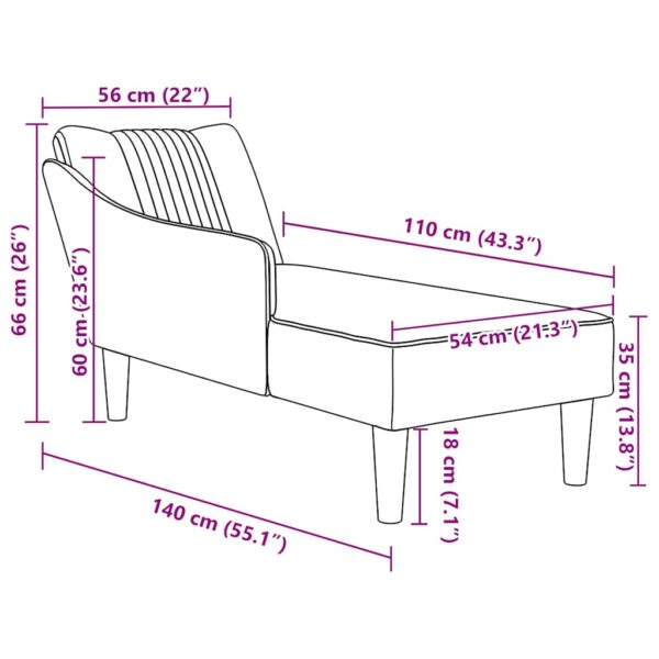 Chaise-longue com apoio de braço direito vinho tinto veludo - Image 9