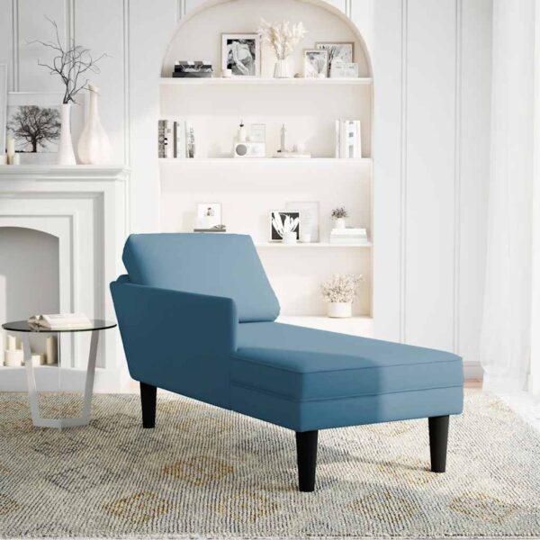 Chaise lounge c/ almofada/apoio de braços direito veludo azul - Image 2