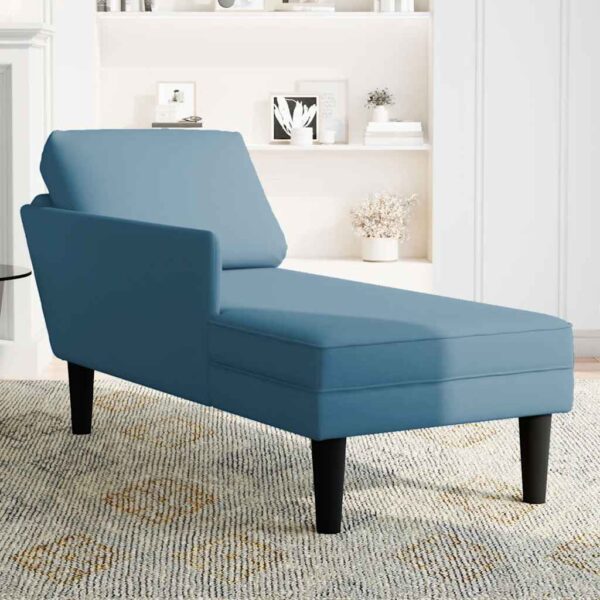 Chaise lounge c/ almofada/apoio de braços direito veludo azul - Image 3