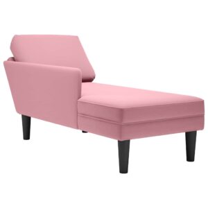 Chaise lounge c/ almofada/apoio de braços direito veludo rosa