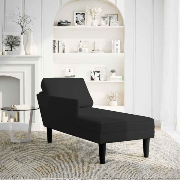 Chaise lounge c/ almofada/apoio de braços direito veludo preto - Image 2