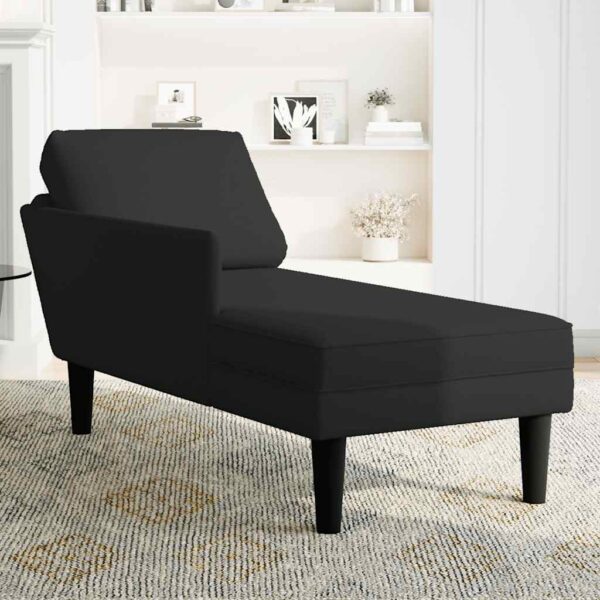 Chaise lounge c/ almofada/apoio de braços direito veludo preto - Image 3