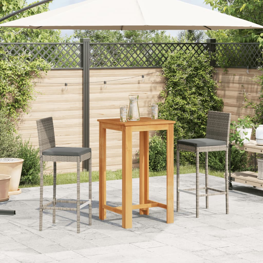 3 pcs conjunto de bar p/ jardim acácia maciça/vime PE cinzento - Image 2