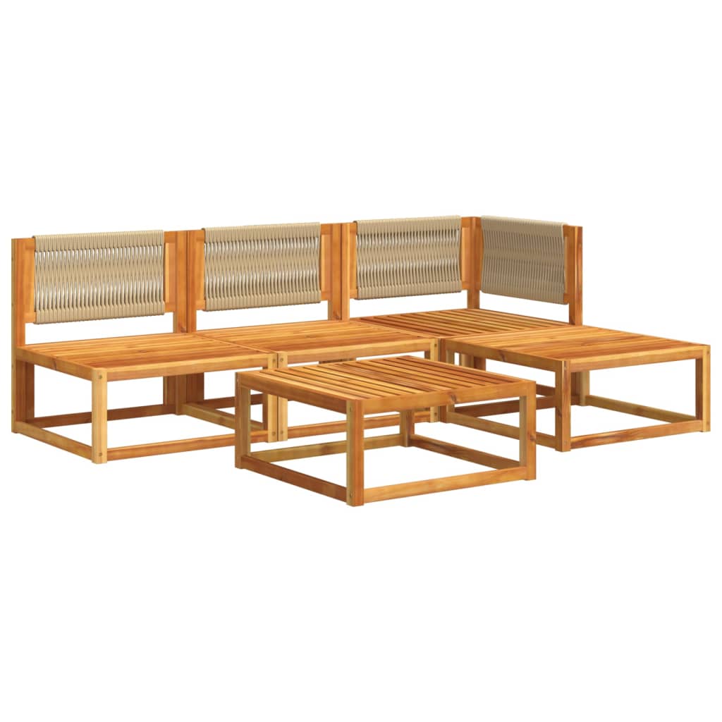 5 pcs conjunto de sofás de jardim com almofadões acácia maciça - Image 2