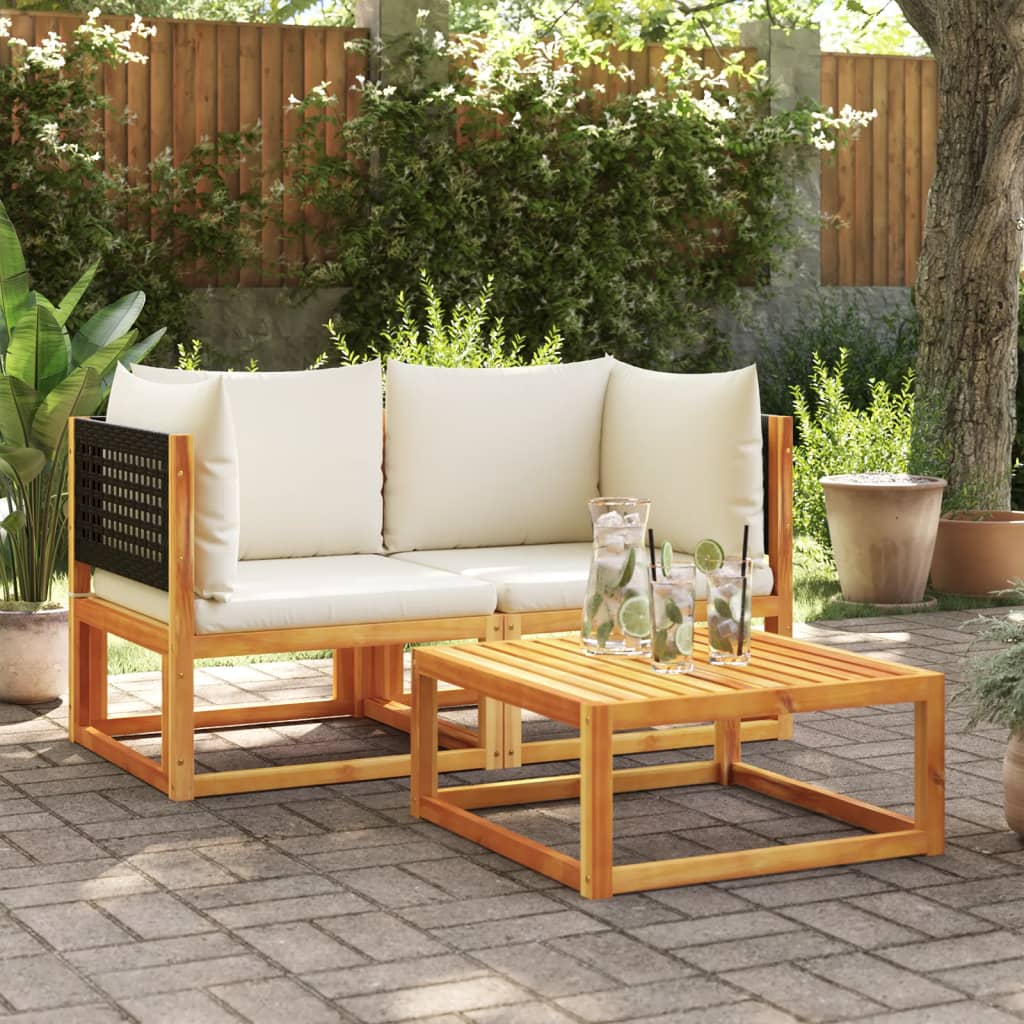 Sofás de canto p/ jardim 2 pcs c/ almofadões acácia maciça