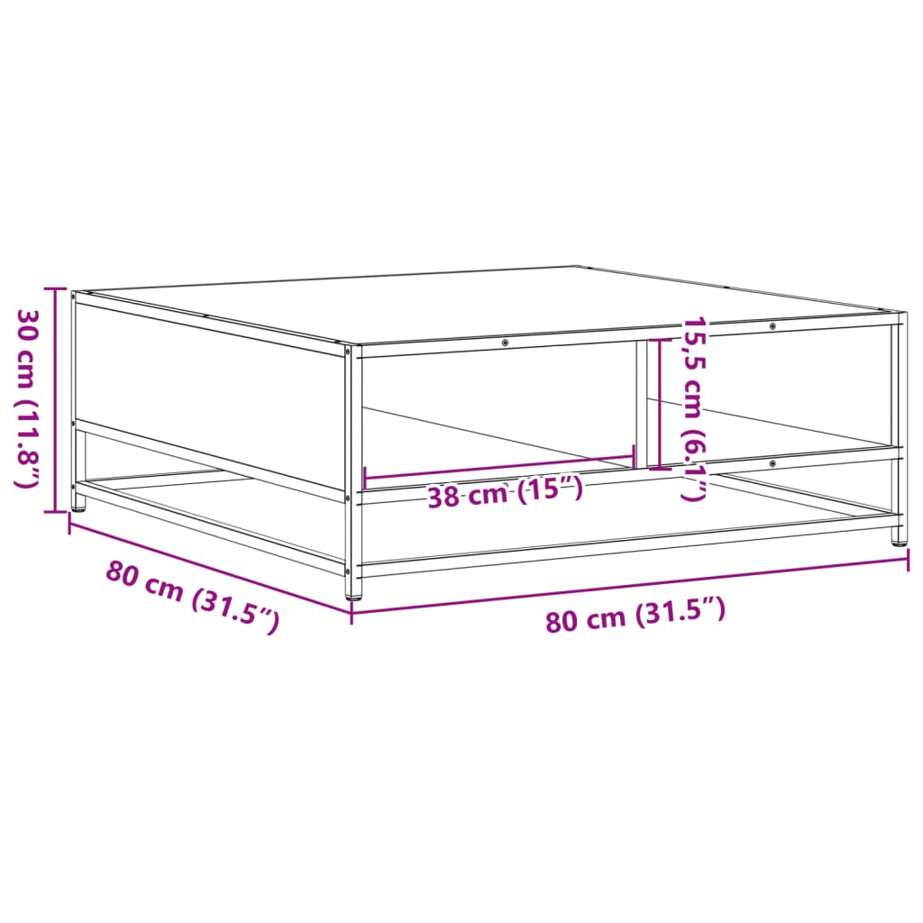 Mesa de centro 80x80x30 cm deriv. madeira/metal carvalho fumado - Image 9