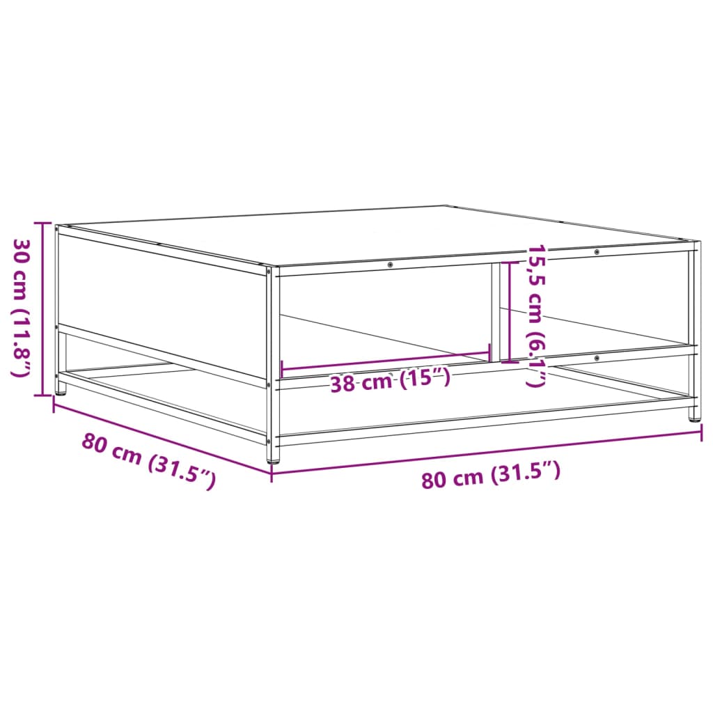 Mesa de centro 80x80x30 cm deriv. madeira/metal cinzento sonoma - Image 9