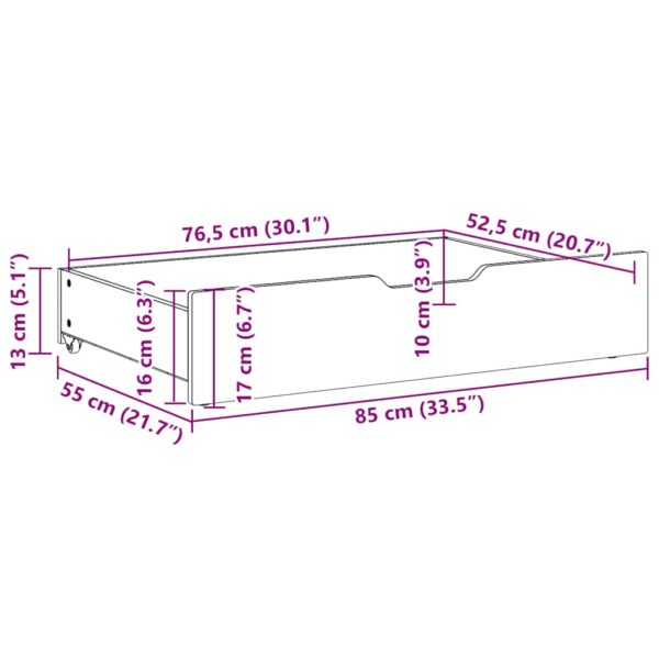 Gavetas para cama 2 pcs 85x55x16 cm pinho maciço castanho-mel - Image 8