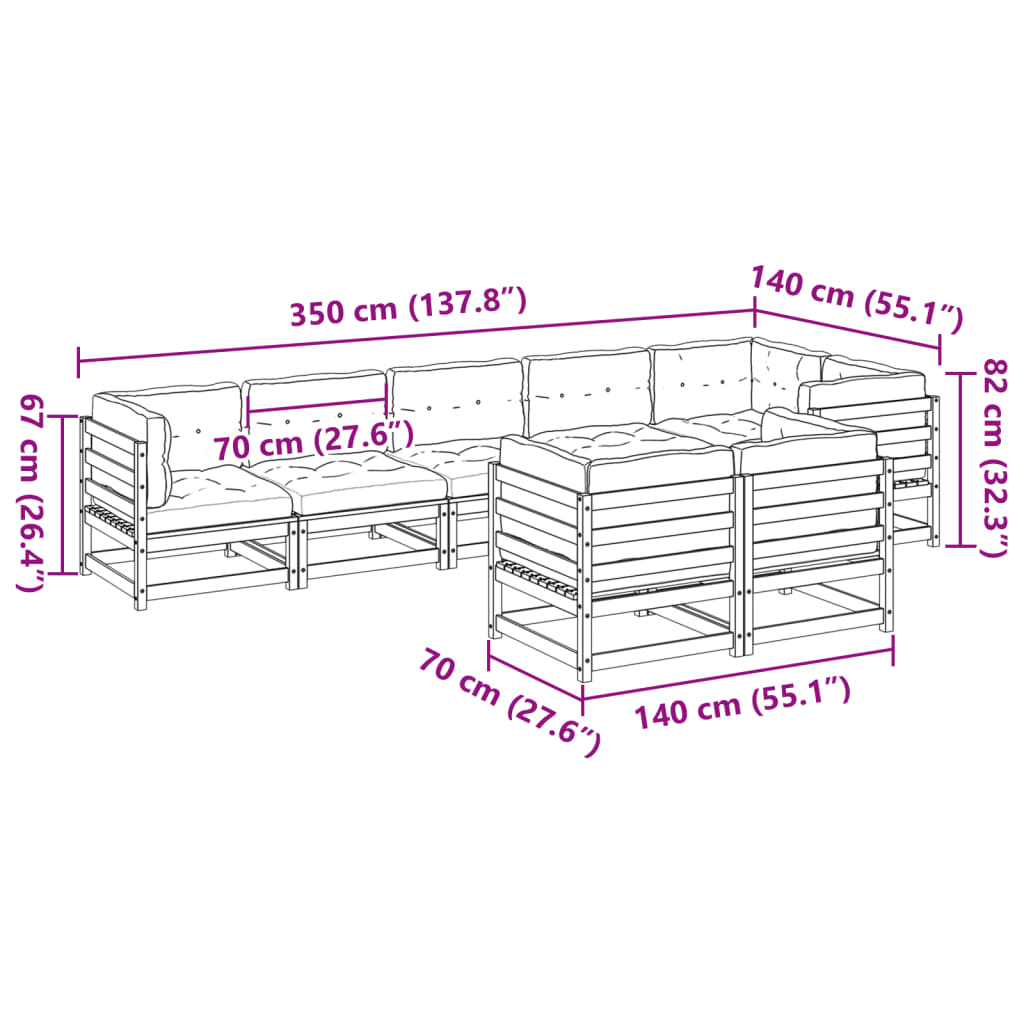 8pcs conj. sofás jardim c/ almofadões pinho maciço castanho mel - Image 9