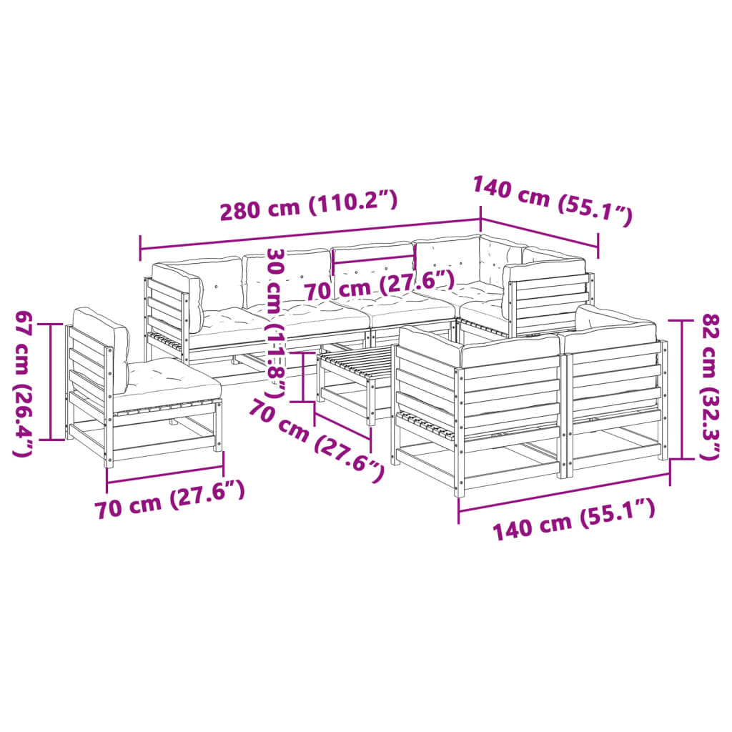 9pcs conj. sofás jardim c/ almofadões pinho maciço castanho mel - Image 11