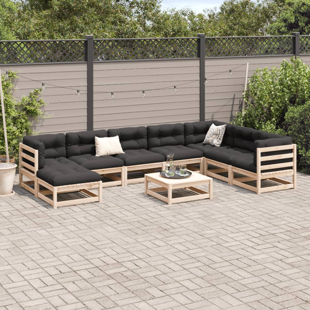 9 pcs conjunto sofás de jardim com almofadões pinho maciço - Image 2