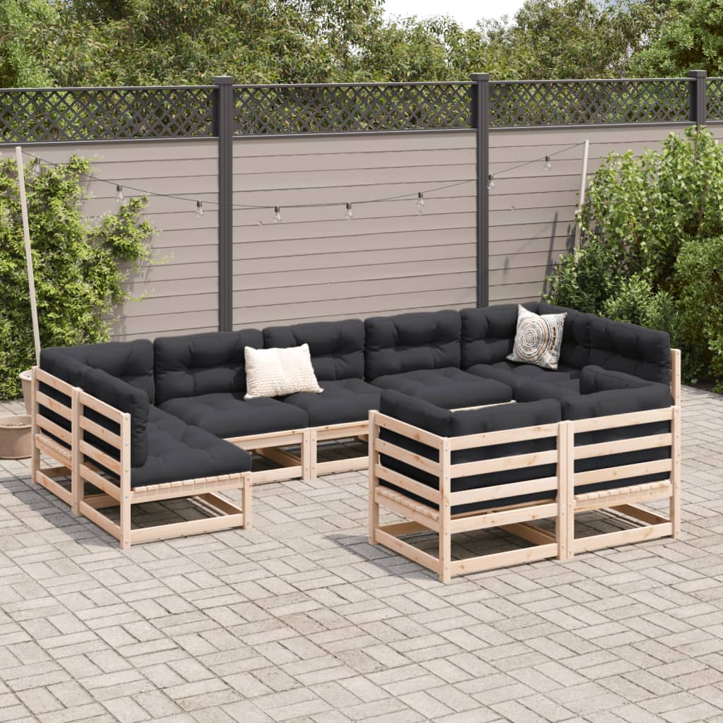 9 pcs conjunto sofás de jardim com almofadões pinho maciço - Image 2