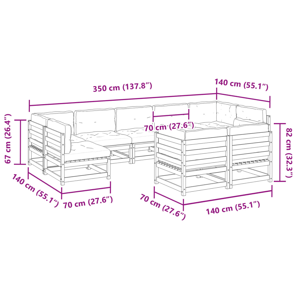 9 pcs conjunto sofás de jardim com almofadões pinho maciço - Image 9