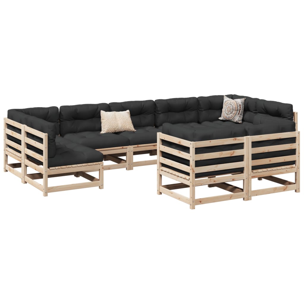 9 pcs conjunto sofás de jardim com almofadões pinho maciço
