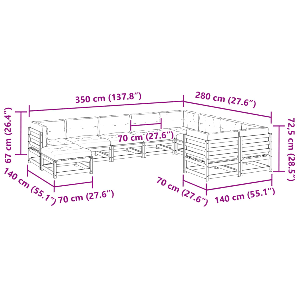 10pcs conj. sofás jardim c/almofadões pinho maciço castanho mel - Image 11
