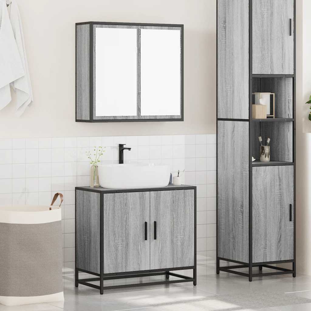 2 pcs conjunto móveis WC derivados de madeira sonoma cinza - Image 2