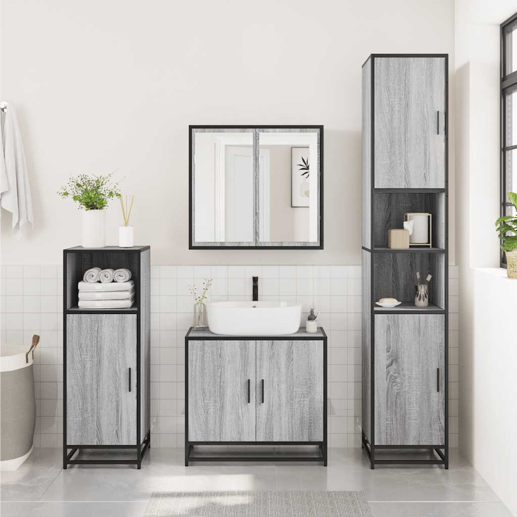 2 pcs conjunto móveis WC derivados de madeira sonoma cinza - Image 3