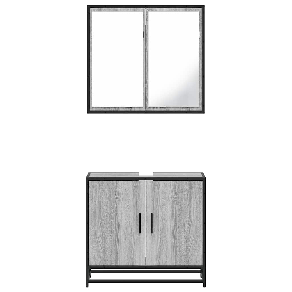 2 pcs conjunto móveis WC derivados de madeira sonoma cinza - Image 4