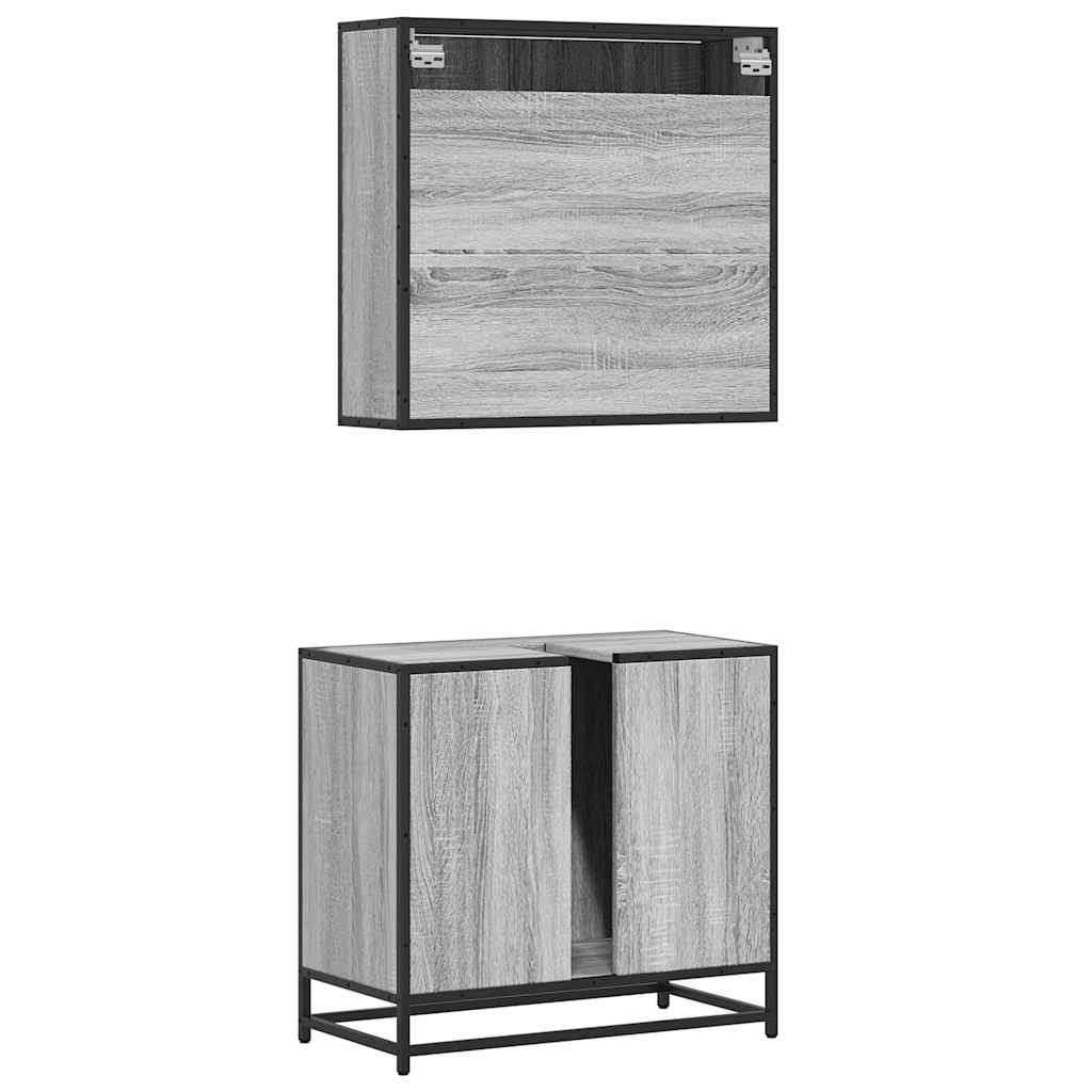 2 pcs conjunto móveis WC derivados de madeira sonoma cinza - Image 6