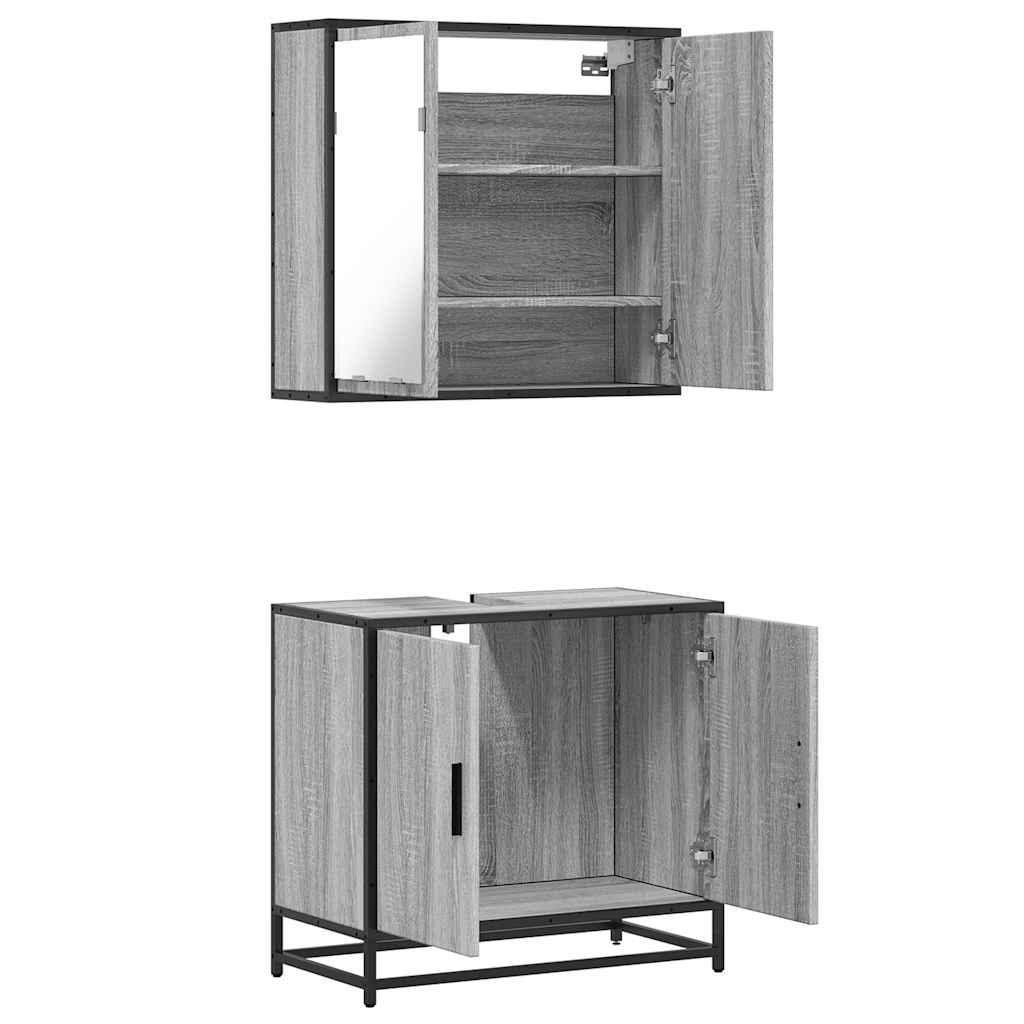 2 pcs conjunto móveis WC derivados de madeira sonoma cinza - Image 7