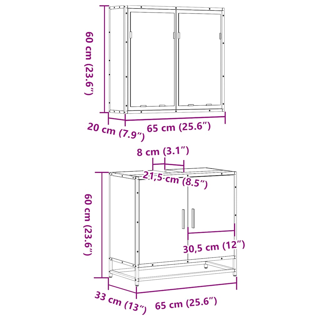2 pcs conjunto móveis WC derivados de madeira sonoma cinza - Image 10
