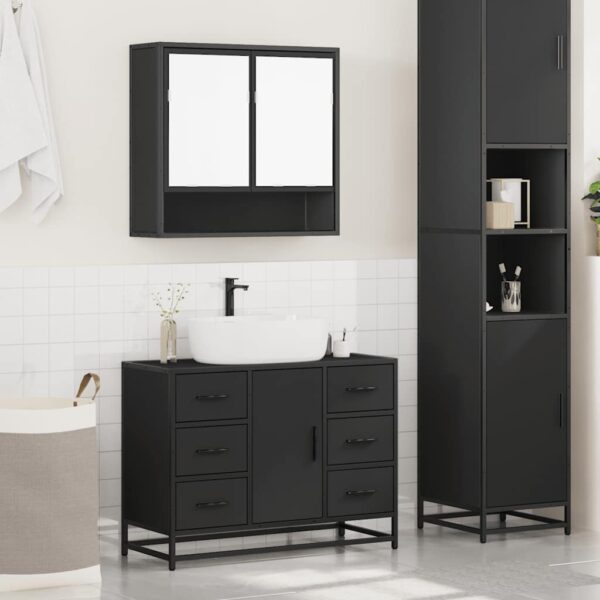 2 pcs conjunto móveis casa de banho derivados de madeira preto - Image 2