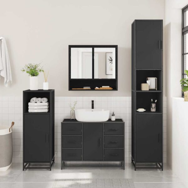2 pcs conjunto móveis casa de banho derivados de madeira preto - Image 3