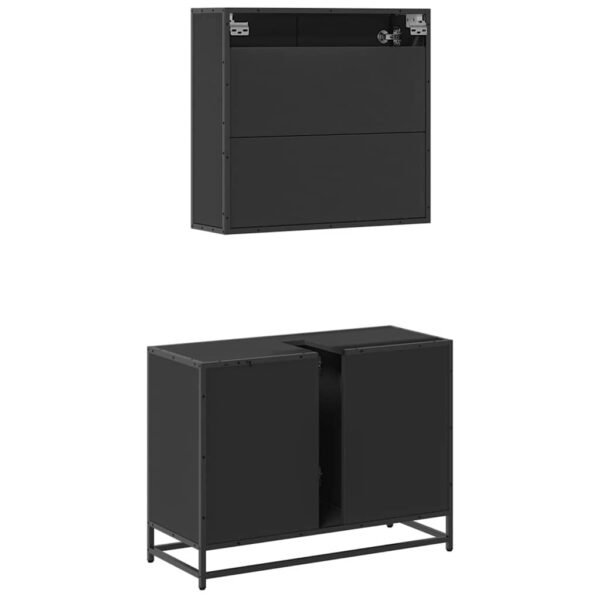 2 pcs conjunto móveis casa de banho derivados de madeira preto - Image 6