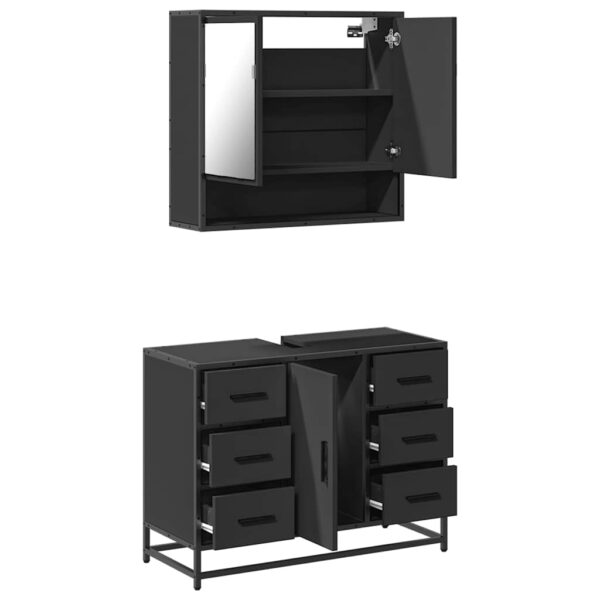 2 pcs conjunto móveis casa de banho derivados de madeira preto - Image 7