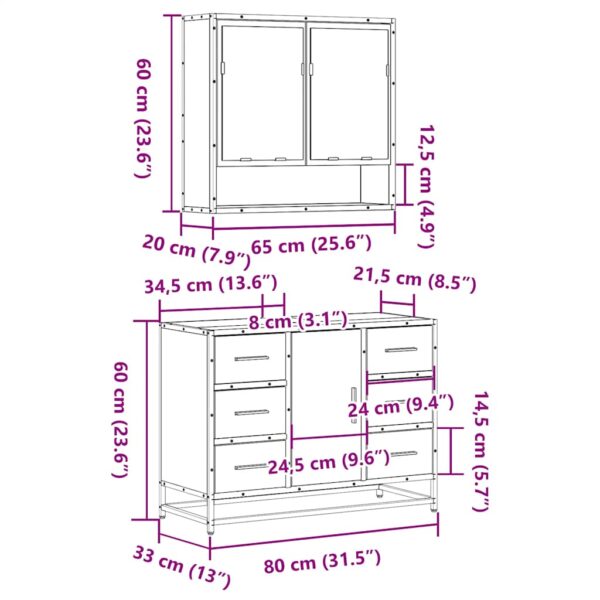 2 pcs conjunto móveis casa de banho derivados de madeira preto - Image 10