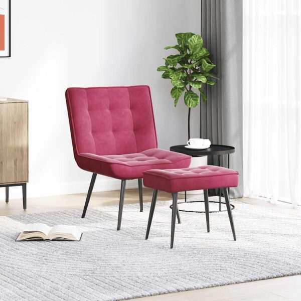 Cadeira de descanso com banco veludo vermelho tinto - Image 2