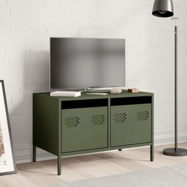 Móvel de TV 68x39x43,5 cm aço laminado a frio verde-azeitona - Image 2