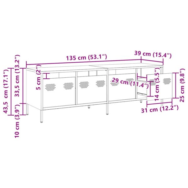 Móvel de TV 135x39x43,5 cm aço laminado a frio rosa - Image 11
