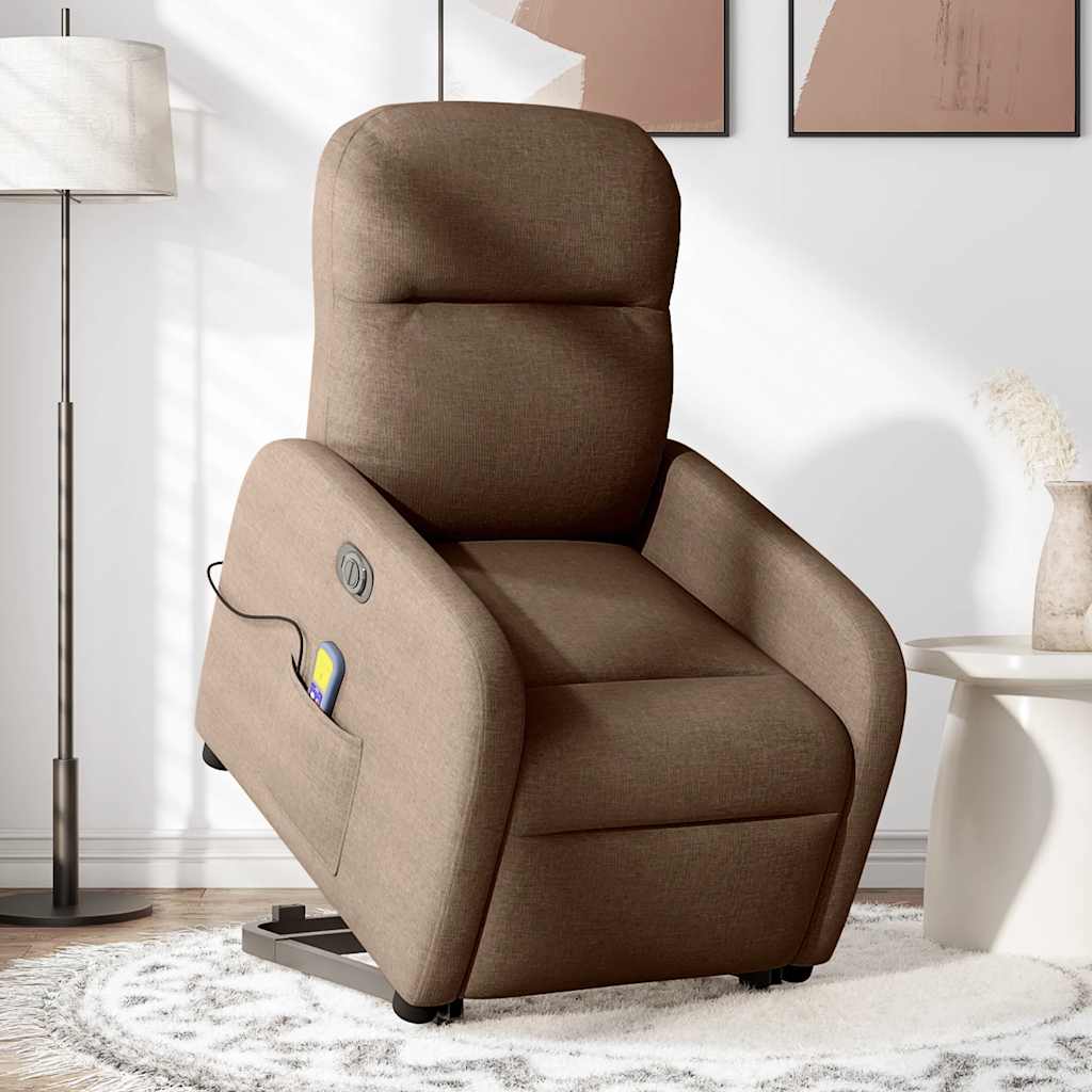 Poltrona elétrica elevatória massagens tecido castanho - Image 2