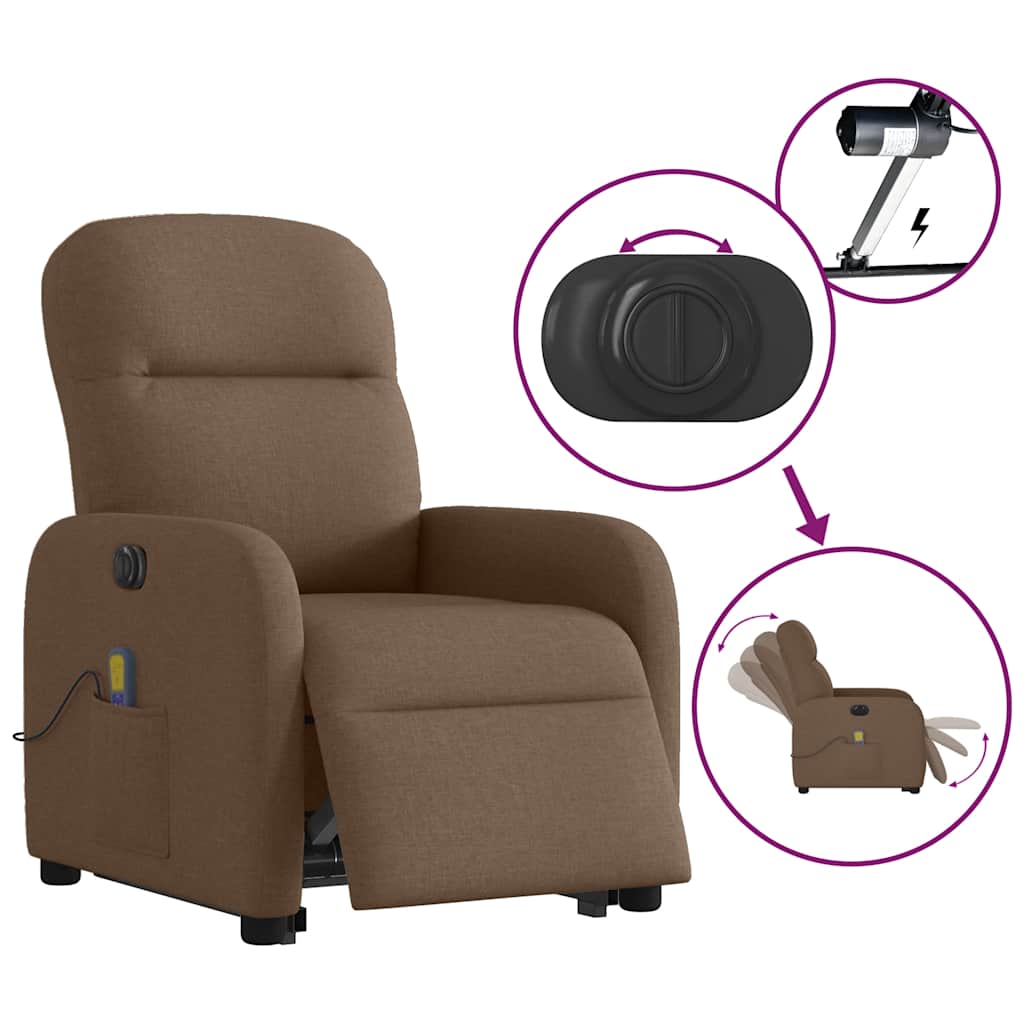 Poltrona elétrica elevatória massagens tecido castanho - Image 10