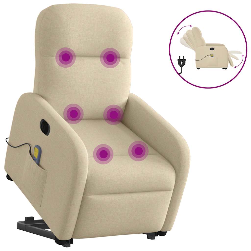 Poltrona elétrica elevatória massagens tecido creme