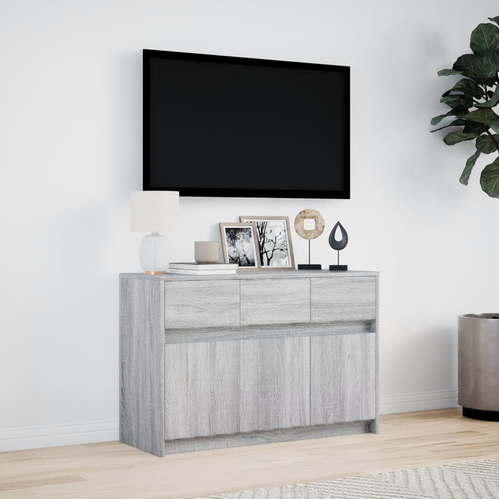 Móvel de TV com luzes LED derivados de madeira cinzento sonoma - Image 3
