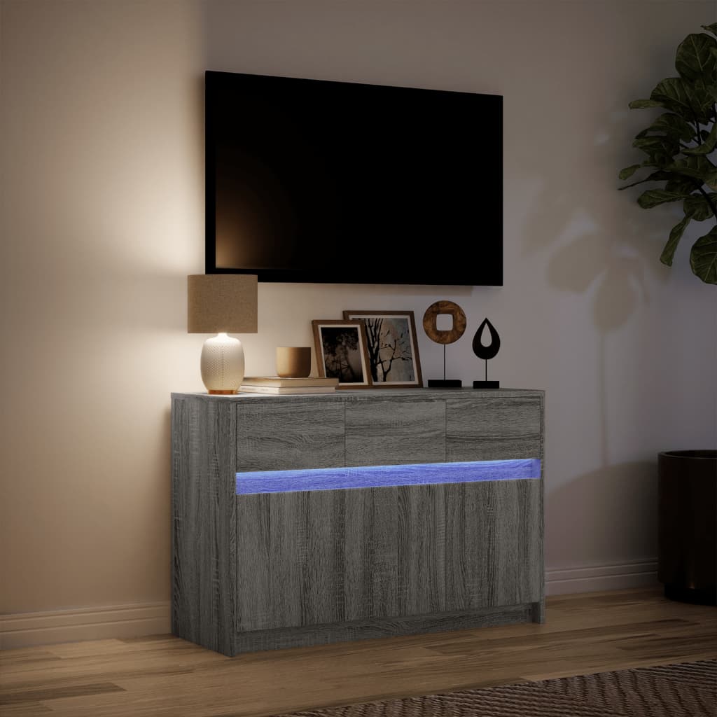 Móvel de TV com luzes LED derivados de madeira cinzento sonoma - Image 4