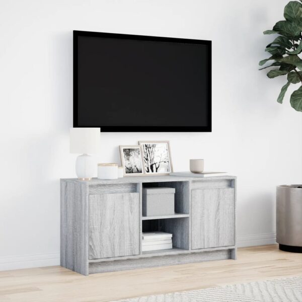 Móvel de TV com luzes LED derivados de madeira cinzento sonoma - Image 3