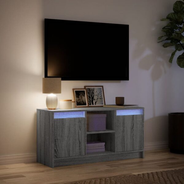 Móvel de TV com luzes LED derivados de madeira cinzento sonoma - Image 4