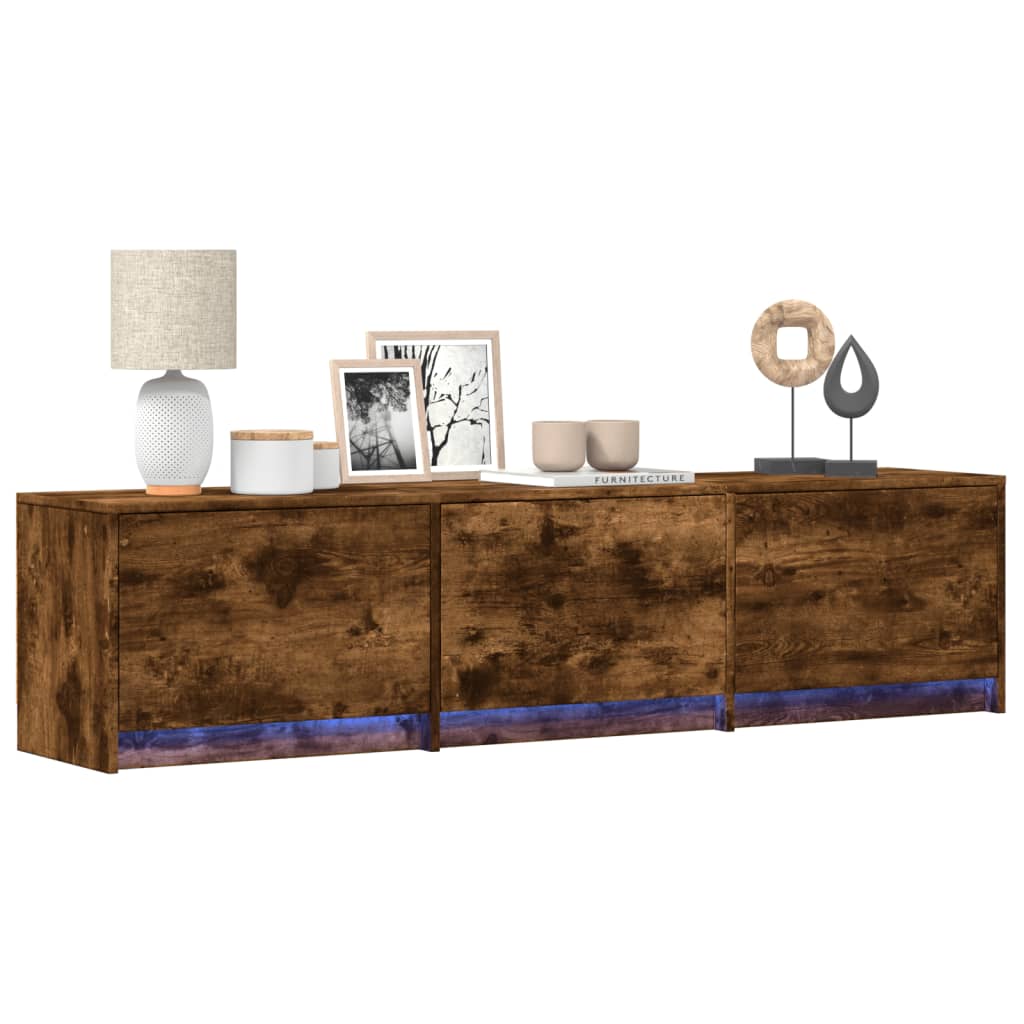 Móvel de TV com luzes LED derivados de madeira carvalho fumado