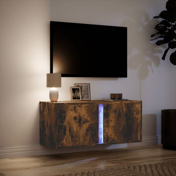 Móvel de parede p/ TV c/ luzes LED 80x31x35 cm carvalho fumado - Image 4