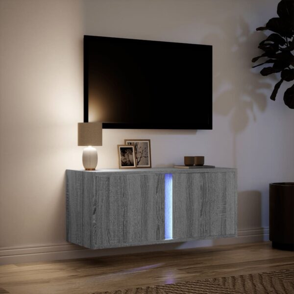 Móvel de parede p/ TV c/ luzes LED 80x31x35 cm cinzento sonoma - Image 4