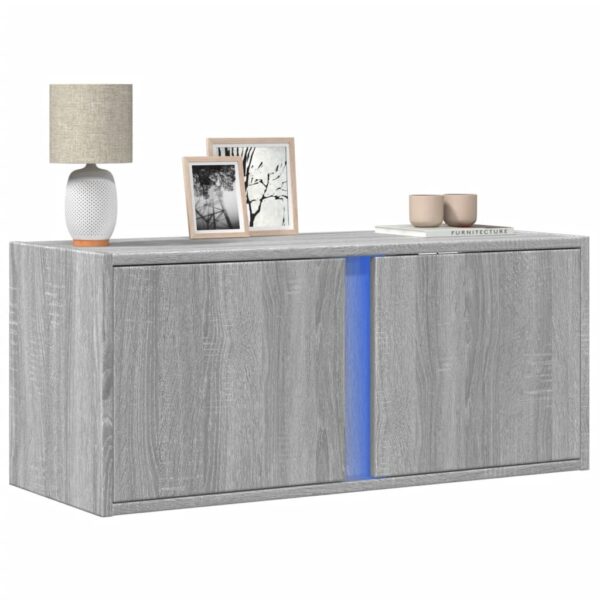 Móvel de parede p/ TV c/ luzes LED 80x31x35 cm cinzento sonoma